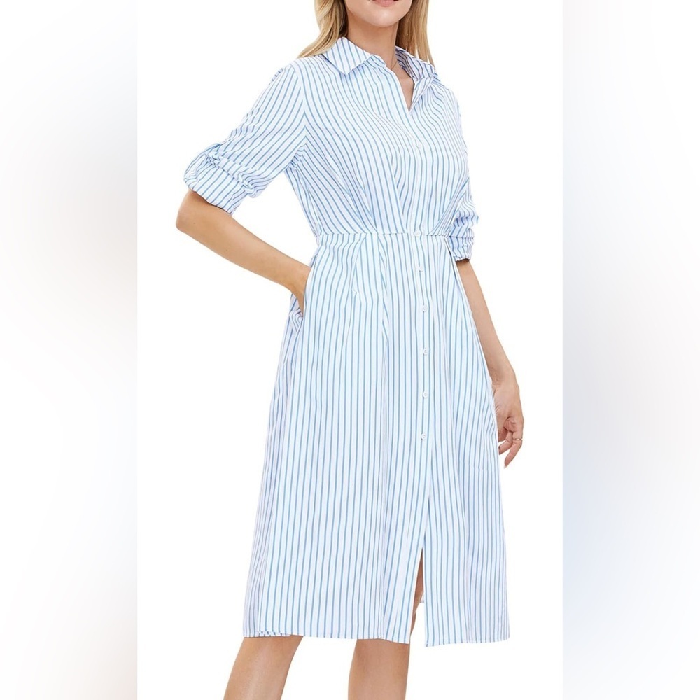 Exlura Blue Striped Shirt Dress size M NWT Midi Dress